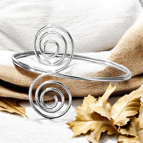 🆕 Boho Chic Spiral Elegant Arm Cuff Bracelet Silver Plated Adjustable Statement - Picture 12 of 14